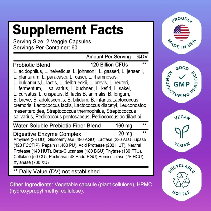 Probiotics 120 Billion CFU 36  - Digestive Enzyme Blend ulasan dan harga
